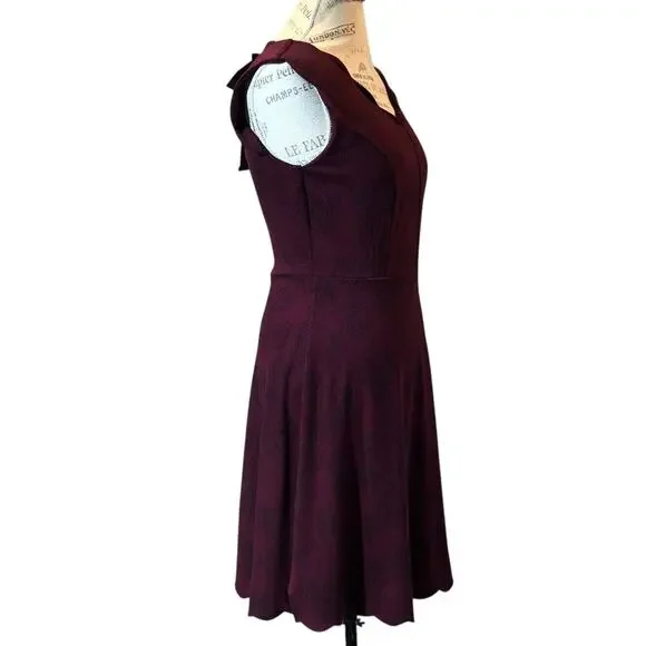 41 Hawthorn Aiyanna Dress M Burgundy Scallop Neck Bow Back Fit Flare Cocktail - Picture 8 of 12